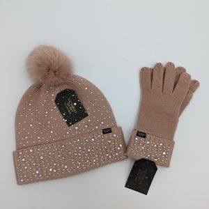 Victoria's Secret Rhinestone Pom Pom Winter Hat and Gloves  Blush